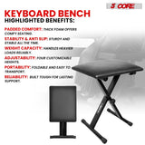 5 CORE Keyboard Bench Pair X Style Piano Stool Thick Padded 12 to 18.5 inch Adjustable Keyboards Chair Black KBB02BLK