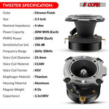 5 Core Tweeters Speakers Car Audio Pair 600W Combined Peak 4 Ohm 3.5 Inch Aluminum Super Bullet Tuiters Para Sonido Para Carro - TW BLT 180 CH PAIR
