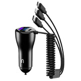 5-in-1 Fast Charge Car Charger QC PD USB Type C LT 5 Port with 4ft Coiled Cable