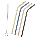 5-Pack: Colored Platinum Stainless Steel Straws With Brush