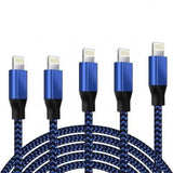 5-Pack: Heavy Duty Braided iPhone Lightning USB Cable Charger Cords