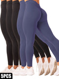 5 Pack Women's Solid Color Hip-raising High-waisted V-back Waist Seamed Yoga Fitness Tights, Women-Butt Lift High Waisted Tummy Control Yoga Pants-Workout Running Leggings