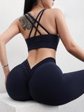 5 Pack Women's Solid Color Hip-raising High-waisted V-back Waist Seamed Yoga Fitness Tights, Women-Butt Lift High Waisted Tummy Control Yoga Pants-Workout Running Leggings