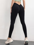 5 Pack Women's Solid Color Hip-raising High-waisted V-back Waist Seamed Yoga Fitness Tights, Women-Butt Lift High Waisted Tummy Control Yoga Pants-Workout Running Leggings