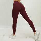 5 Pack Women's Solid Color Hip-raising High-waisted V-back Waist Seamed Yoga Fitness Tights, Women-Butt Lift High Waisted Tummy Control Yoga Pants-Workout Running Leggings