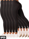 5 Pack Women's Solid Color Hip-raising High-waisted V-back Waist Seamed Yoga Fitness Tights, Women-Butt Lift High Waisted Tummy Control Yoga Pants-Workout Running Leggings