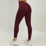 5 Pack Women's Solid Color Hip-raising High-waisted V-back Waist Seamed Yoga Fitness Tights, Women-Butt Lift High Waisted Tummy Control Yoga Pants-Workout Running Leggings