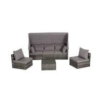 5 PCS Outdoor Patio Wicker Daybed Furniture Set With Retractable Canopy (SAK37816)