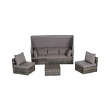5 PCS Outdoor Patio Wicker Daybed Furniture Set With Retractable Canopy (SAK37816)