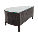 Premium 5-Piece All-Weather Half-Moon Outdoor Rattan Wicker Patio Sectional Sofa Furniture Set With Tempered Glass Table (SAK32615)