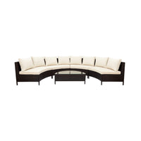 Premium 5-Piece All-Weather Half-Moon Outdoor Rattan Wicker Patio Sectional Sofa Furniture Set With Tempered Glass Table (SAK32615)