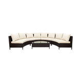 Premium 5-Piece All-Weather Half-Moon Outdoor Rattan Wicker Patio Sectional Sofa Furniture Set With Tempered Glass Table (SAK32615)