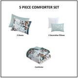5 Piece Cotton Floral Comforter Set with Throw Pillows