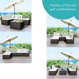 5-Piece: Patio Rattan PE Wicker Furniture Corner Sofa Set