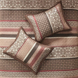 5 Piece Reversible Jacquard Bedspread Set Red King