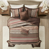 5 Piece Reversible Jacquard Bedspread Set Red King