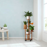 5-Tier Plant Stand with 4 Detachable Wheels Wooden Plant Pot Rolling Shelf