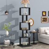 5 tier Rotating Bookshelf, Floor Rack Simple Bookcase with Acrylic plate Student Multi-Function Creative Bookshelf for Living Room with anti-toppling base