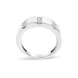 Men's .925 Sterling Silver 1/2 Cttw Diamond Triple Three Stone Row Band Ring (H-I Color, I1-I2 Clarity) - Ring Size 10
