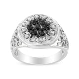 .925 Sterling Silver 1/4 Cttw White and Black Treated Diamond Halo Cluster Ring for Men (I-J Color, I3 Clarity) - Size 10