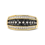 Men's 14K Yellow Gold Plated .925 Sterling Silver 1 1/2 Cttw White and Black Treated Diamond Cluster Ring (Black / I-J Color, I2-I3 Clarity) - Size 10