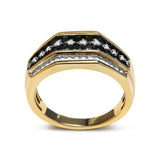 Men's 14K Yellow Gold Plated .925 Sterling Silver 1 1/2 Cttw White and Black Treated Diamond Cluster Ring (Black / I-J Color, I2-I3 Clarity) - Size 10