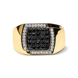 Men's 10K Yellow Gold 1.00 Cttw Cushion Cluster Black and White Diamond Statement Ring (I-J Color, I2-I3 Clarity) - Ring Size 10.5