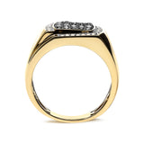 Men's 10K Yellow Gold 1.00 Cttw Cushion Cluster Black and White Diamond Statement Ring (I-J Color, I2-I3 Clarity) - Ring Size 10.5