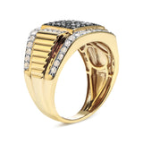 Men's 14K Yellow Gold Plated .925 Sterling Silver 1 1/2 Cttw White and Black Treated Diamond Cluster Ring (Black / I-J Color, I2-I3 Clarity) - Size 10