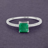 0.64 Carat Genuine Zambian Emerald and White Diamond 14K White Gold Ring