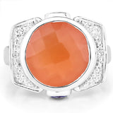 5.99 Carat Genuine Peach Moonstone, Tanzanite and White Topaz .925 Sterling Silver Ring