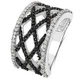 0.92 Carat Genuine Black Diamond & White Diamond .925 Sterling Silver Ring