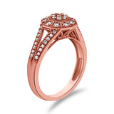 14K Rose Gold Plated .925 Sterling Silver 1/2 Cttw Pave Diamond Halo Cluster Split Shank Cocktail Ring (I-J Color, I1-I2 Clarity) - Size 6