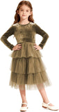 Christmas Dress Girls Velvet Tulle Puffy Long Sleeve Formal Party Dresses Princess Birthday Wedding Guest Dress