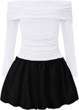 EXARUS Girls Dress Off The Shoulder Bodycon/Bubble Long Sleeve Teen Ruched Homecoming Dance Party Prom Tween Dresses