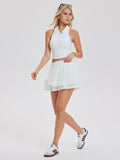 Airfree Tennis Skirt Sets for Women Outfits Lapel Collar Sleeveless Vests Patchwork Pleated Skirt Sets