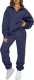 AUTOMET Women's Sweatsuits 2 Piece Outfits Lounge Sets Long Sleeve Half Zip Pullover and Baggy Sweatpants with Pockets
