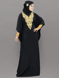 MyBatua Free Size Womens Kaftan Gold Embroidered Fancy Abaya Evening Gown Muslim Maxi Dress KF-003