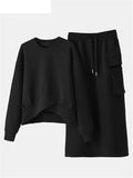 Women Spring Fall Sweatshirts Dress Sets Long Sleeve Hoodies Midi Skirt Two-Piece Set