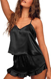 Ekouaer Satin Pajama Set for Women Silk Pjs for Women Set Camisole Top and Shorts with Ruffle Sleepwear