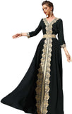 PolyJolly Gold Applique Abaya Dress for Women Dubai Sadui Fancy Moroccan Arabic Jalabiya Eid Collection