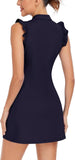 WOWENY Tennis Dress Polo Buttons Golf Dresses with Built in Shorts and Pockets Ruffle Sleeveless Athletic Workout Dress