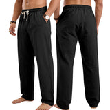 Mens Linen Casual Straight-Leg Trousers