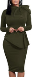 Women's Peplum Bodycon Long Sleeve Wear to Work Dresses Bow Party Club Ruffle Formal Cocktail Pencil Dress