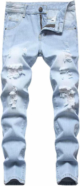 HENGAO Boy's Distressed Ripped Skinny Jeans