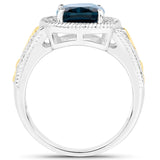 3.59 Carat Genuine London Blue Topaz and White Diamond 14K Yellow Gold with .925 Sterling Silver Ring