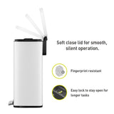 EKO Madison Matte White 50 Liter/13.2 Gallon Step Trash Can with Inner Liner - Fingerprint Resistant Finish