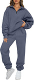 AUTOMET Women's Sweatsuits 2 Piece Outfits Lounge Sets Long Sleeve Half Zip Pullover and Baggy Sweatpants with Pockets