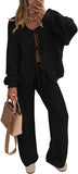 ZESICA Women's 2 Piece Outfits Lounge Pajama Sets 2025 Fall Long Sleeve Cardigans Wide Leg Pants Matching Winter Clothes