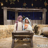 Fun Express Nativity Stable Backdrop - Large 3D Cardboard Stand Up for Christmas Pageant Props | Life Size Manger Scene Background for Church Plays & Live Nativity Decorations | 114" x 44" x 66"